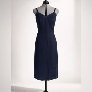 Barbizon VTG slip dress, taffeta, blue, adjustable straps,lace, vintage sz12,EUC